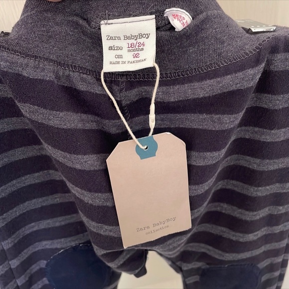 New with tags - ZARA Boys Stripe Knee Patch Pants Sz 18-24 Months - Picture 6 of 8